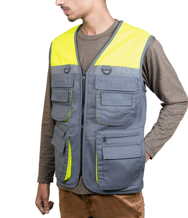 Two Tones Vest Workwear, Safe-T Neon & Grey Vest for workers