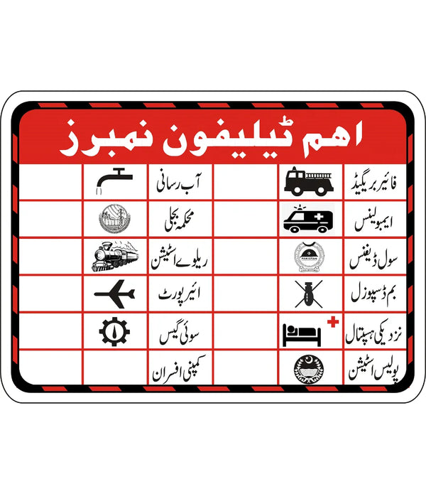 Important Telephone Numbers Sign Important Telephone Numbers Sign