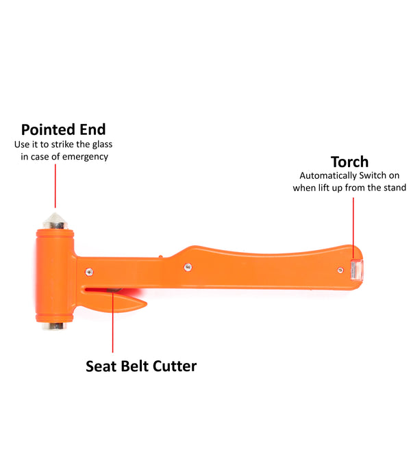 Fluorescent Emergency Hammer & Seat Belt Cutter For Car - Orange