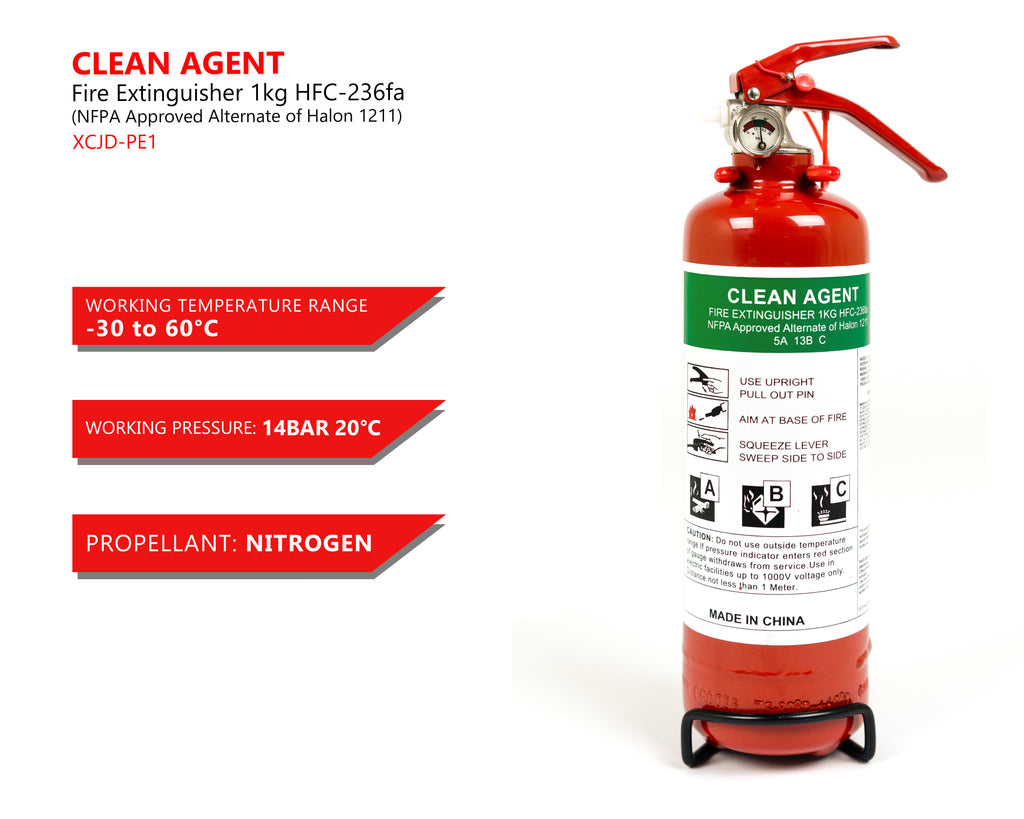 Clean Agent Fire Extinguisher 1kg HFC-236fa – Safe-T