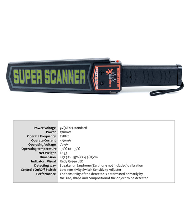 Super Scanner Hand Held Metal Detector MD-3003B1 High Sensitivity Handset