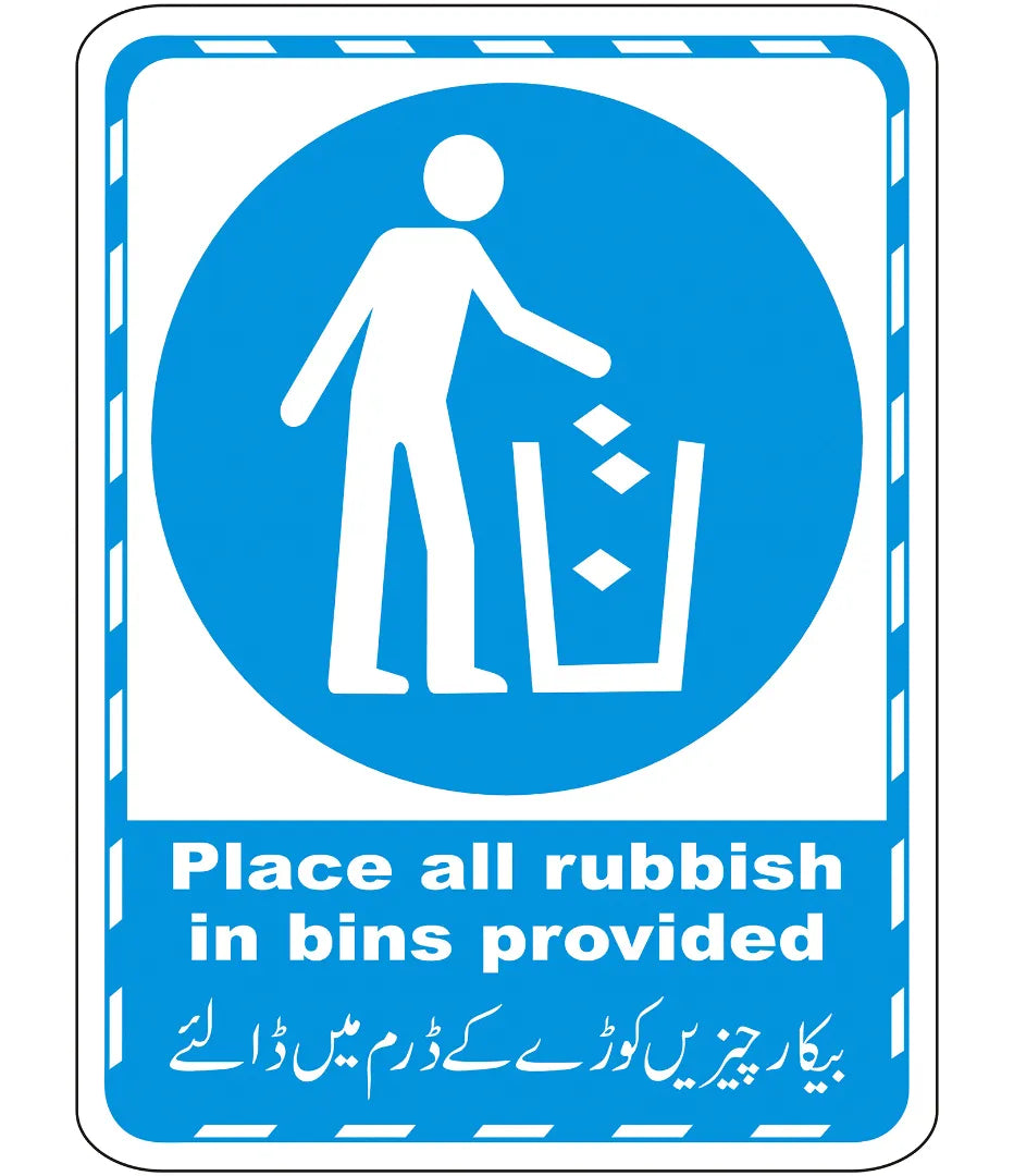 Place All Rubbish In Bins Provided Sign – Safe-T