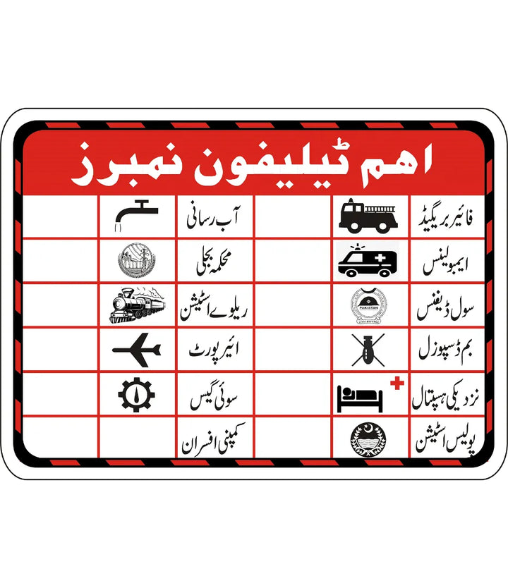 Important Telephone Numbers Sign – Safe-T