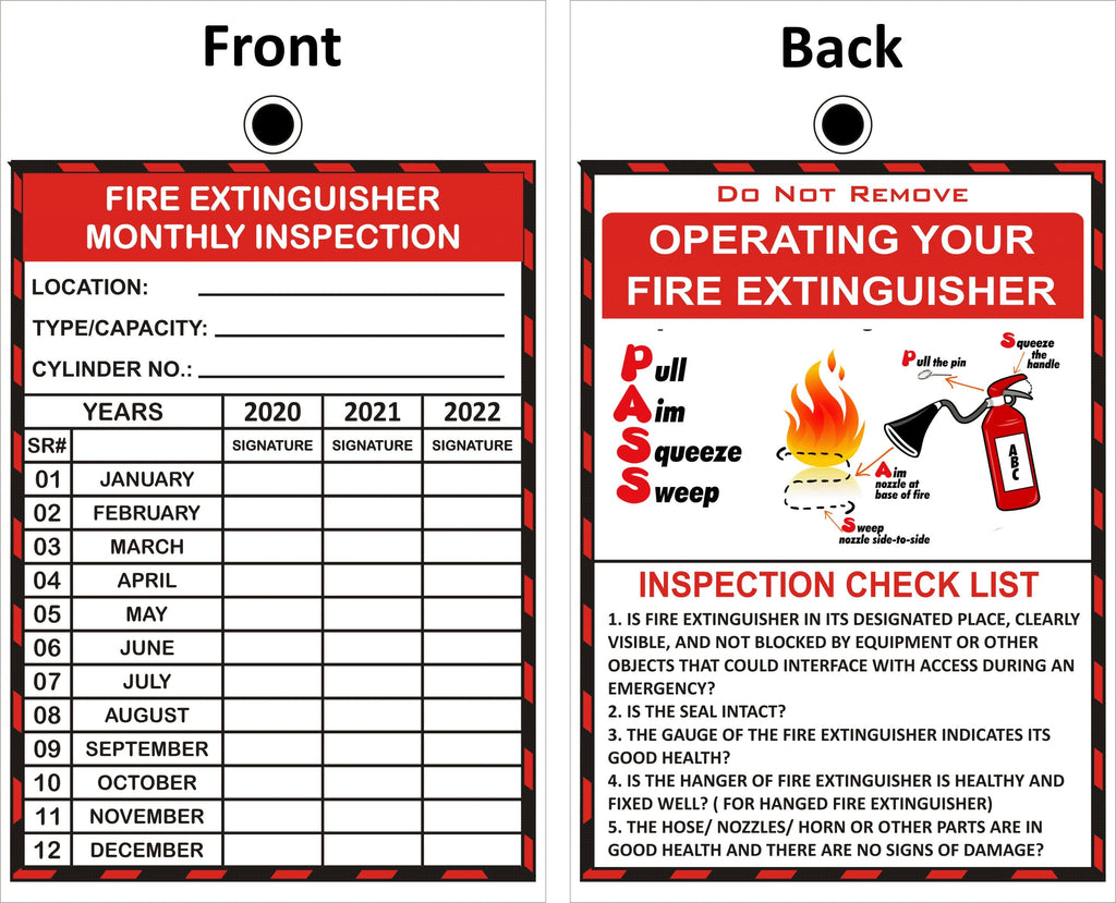 Fire Extinguisher Monthly Inspection Sign – Safe-T